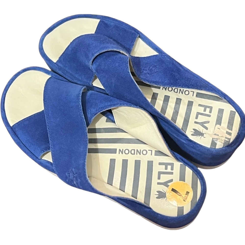 Fly London Blue suede wedge sandals size 7